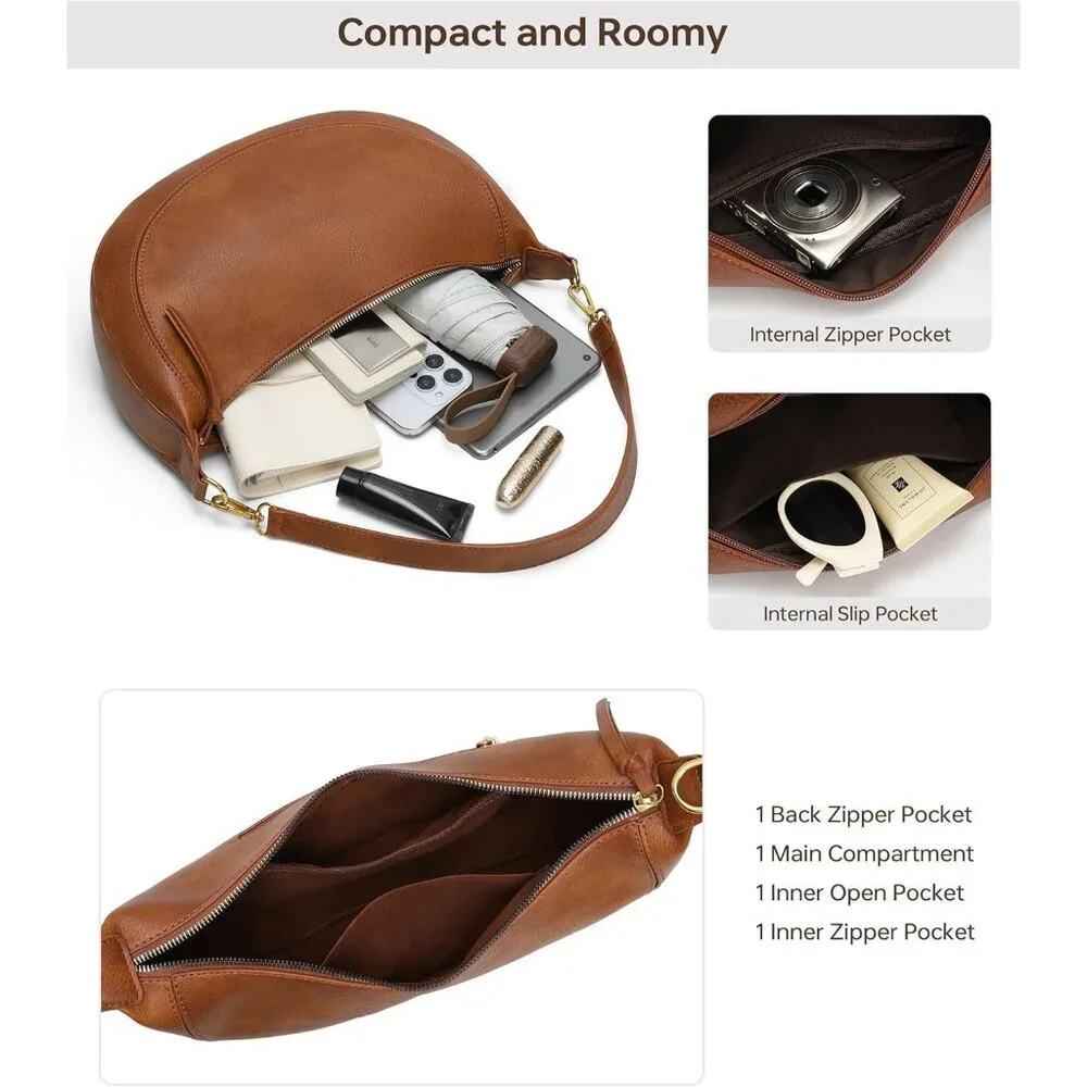 Chic Women’s Crescent Hobo Bag - Spacious Vegan Leather with Zipper Closure